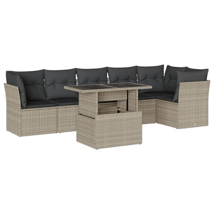 Set Divani da Giardino 7pz con Cuscini Grigio Chiaro Polyrattan - homemem39