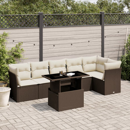 Set Divani da Giardino 7 pz con Cuscini Marrone in Polyrattan - homemem39