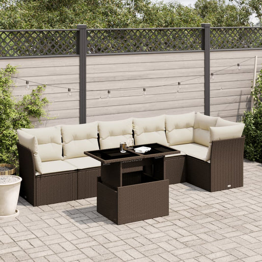 Set Divani da Giardino 7 pz con Cuscini Marrone in Polyrattan - homemem39