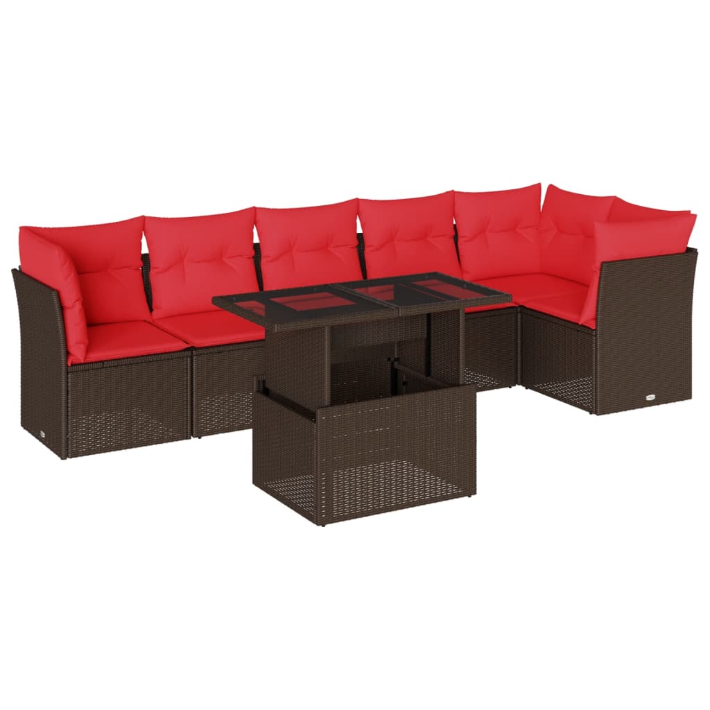 Set Divani da Giardino 7 pz con Cuscini Marrone in Polyrattan