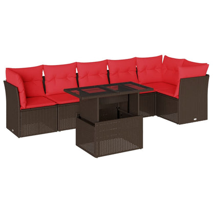 Set Divani da Giardino 7 pz con Cuscini Marrone in Polyrattan