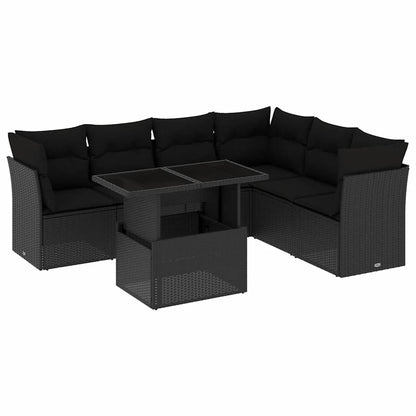 Set Divani da Giardino con Cuscini 7pz Nero Polyrattan