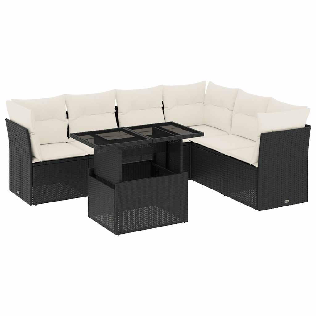 Set Divani da Giardino con Cuscini 7pz Nero Polyrattan - homemem39