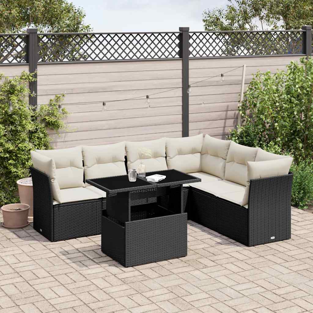 Set Divani da Giardino con Cuscini 7pz Nero Polyrattan | homemem39