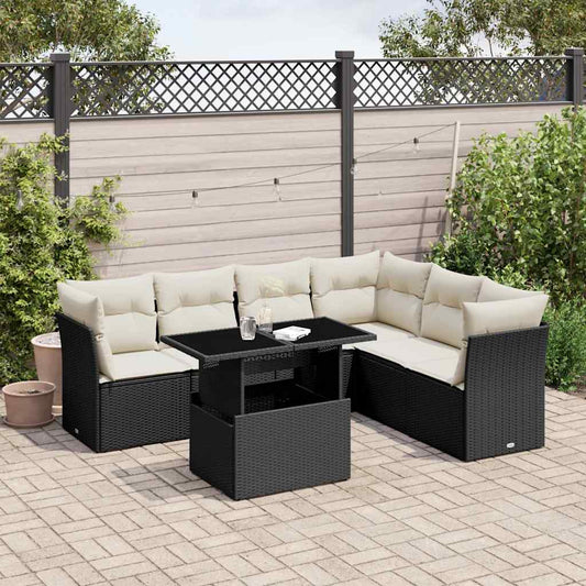 Set Divani da Giardino con Cuscini 7pz Nero Polyrattan - homemem39