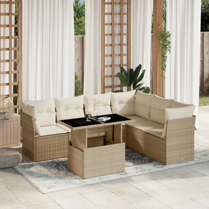 Set Divani da Giardino 7 pz con Cuscini Beige in Polyrattan - homemem39