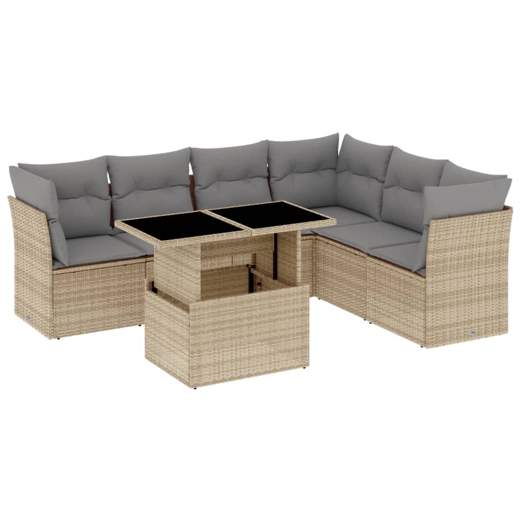 Set Divani da Giardino 7 pz con Cuscini Beige in Polyrattan - homemem39
