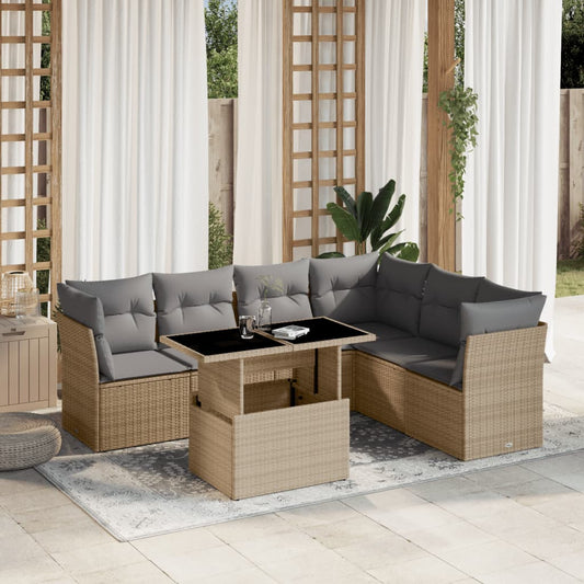 Set Divani da Giardino 7 pz con Cuscini Beige in Polyrattan - homemem39