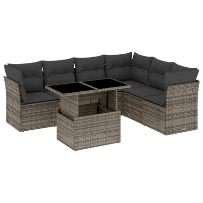 Set Divani da Giardino 7 pz con Cuscini Grigio in Polyrattan - homemem39