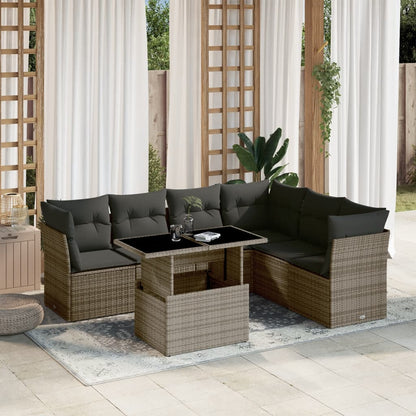 Set Divani da Giardino 7 pz con Cuscini Grigio in Polyrattan - homemem39