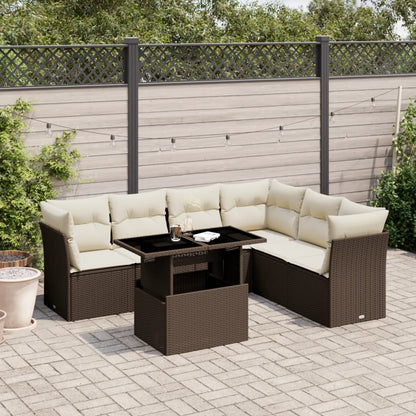 7 pc Garden Sofa Set with Brown Polyrattan Cushions