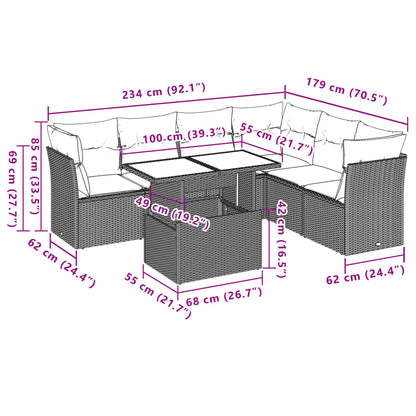 Set Divani da Giardino 7 pz con Cuscini Marrone in Polyrattan