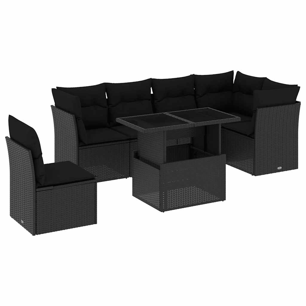 Set Divani da Giardino con Cuscini 7pz Nero Polyrattan - homemem39