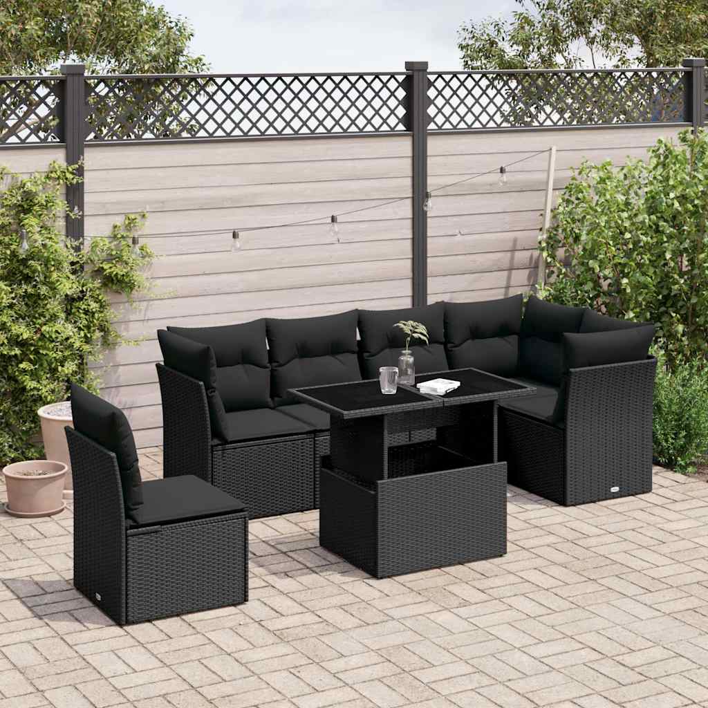 Set Divani da Giardino con Cuscini 7pz Nero Polyrattan - homemem39