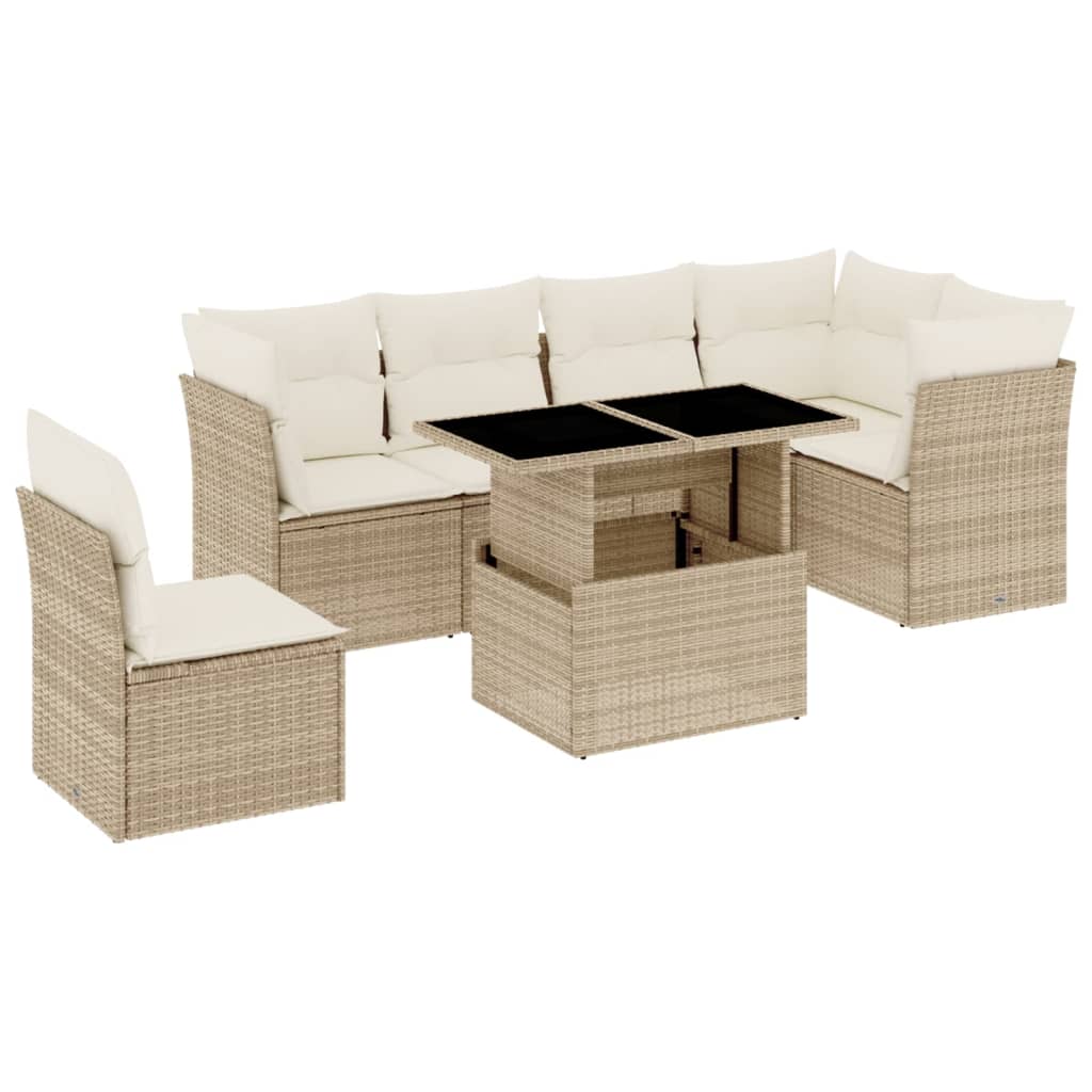 Set Divani da Giardino 7 pz con Cuscini Beige in Polyrattan - homemem39