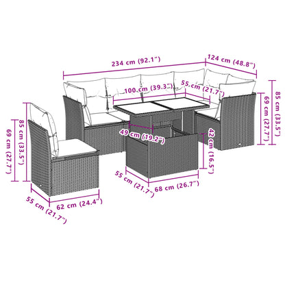 Set Divani da Giardino 7 pz con Cuscini Beige in Polyrattan