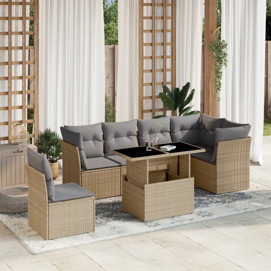 Set Divani da Giardino 7 pz con Cuscini Beige in Polyrattan - homemem39