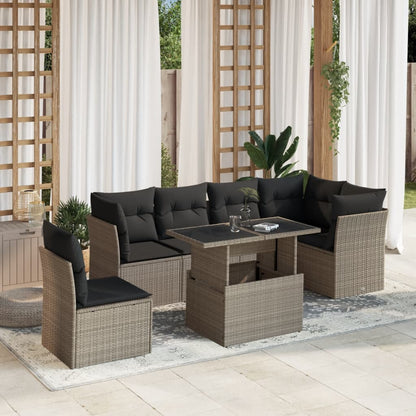 Set Divani da Giardino 7pz con Cuscini Grigio Chiaro Polyrattan - homemem39