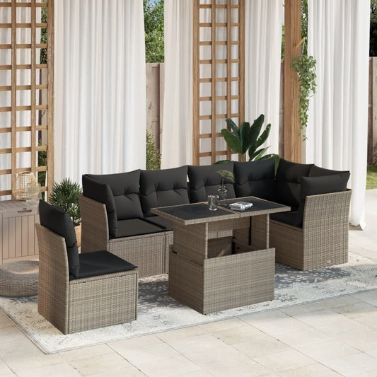 Set Divani da Giardino 7pz con Cuscini Grigio Chiaro Polyrattan - homemem39