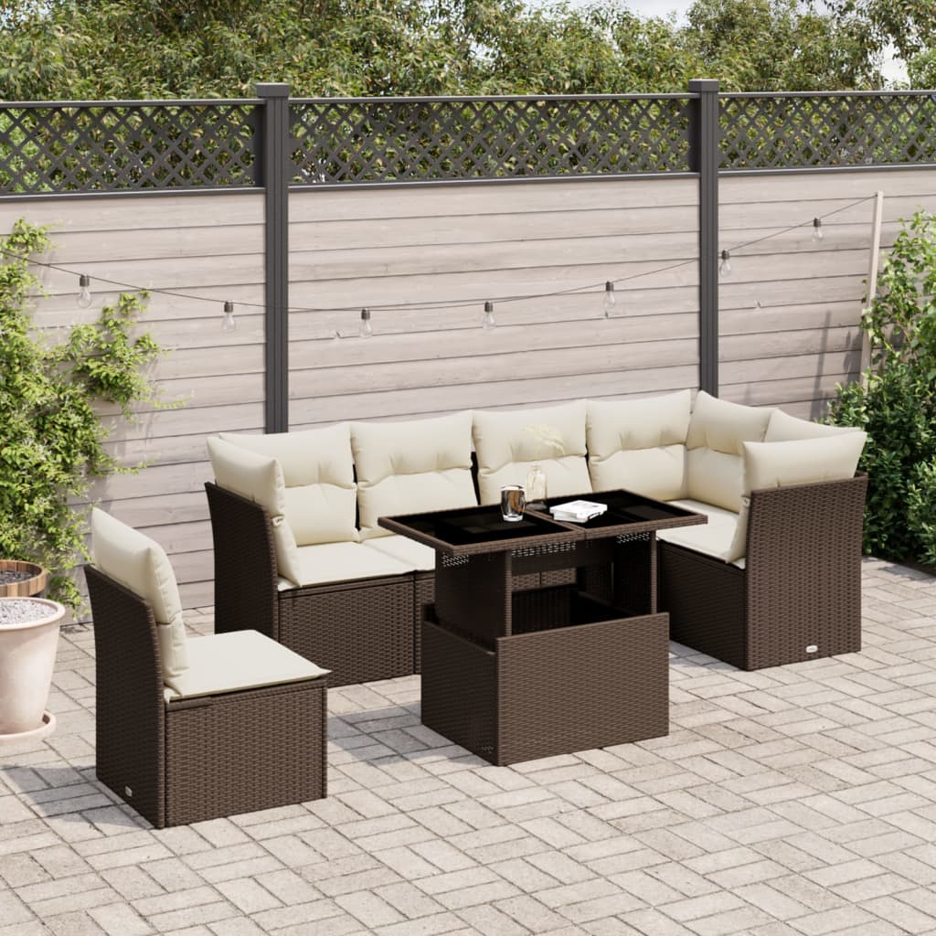 Set Divani da Giardino 7 pz con Cuscini Marrone in Polyrattan - homemem39