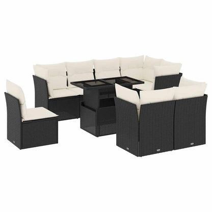 Set Divani da Giardino 9 pz con Cuscini Nero in Polyrattan - homemem39