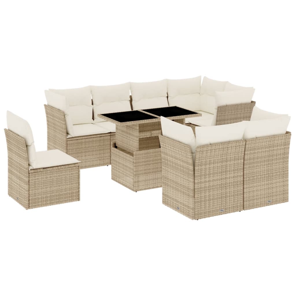 Set Divano da Giardino 9 pz con Cuscini Beige in Polyrattan - homemem39