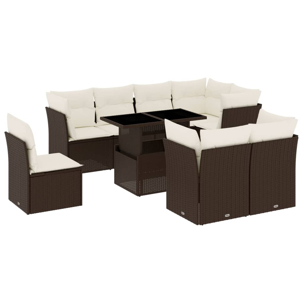 Set Divani da Giardino 9pz con Cuscini Marrone in Polyrattan - homemem39