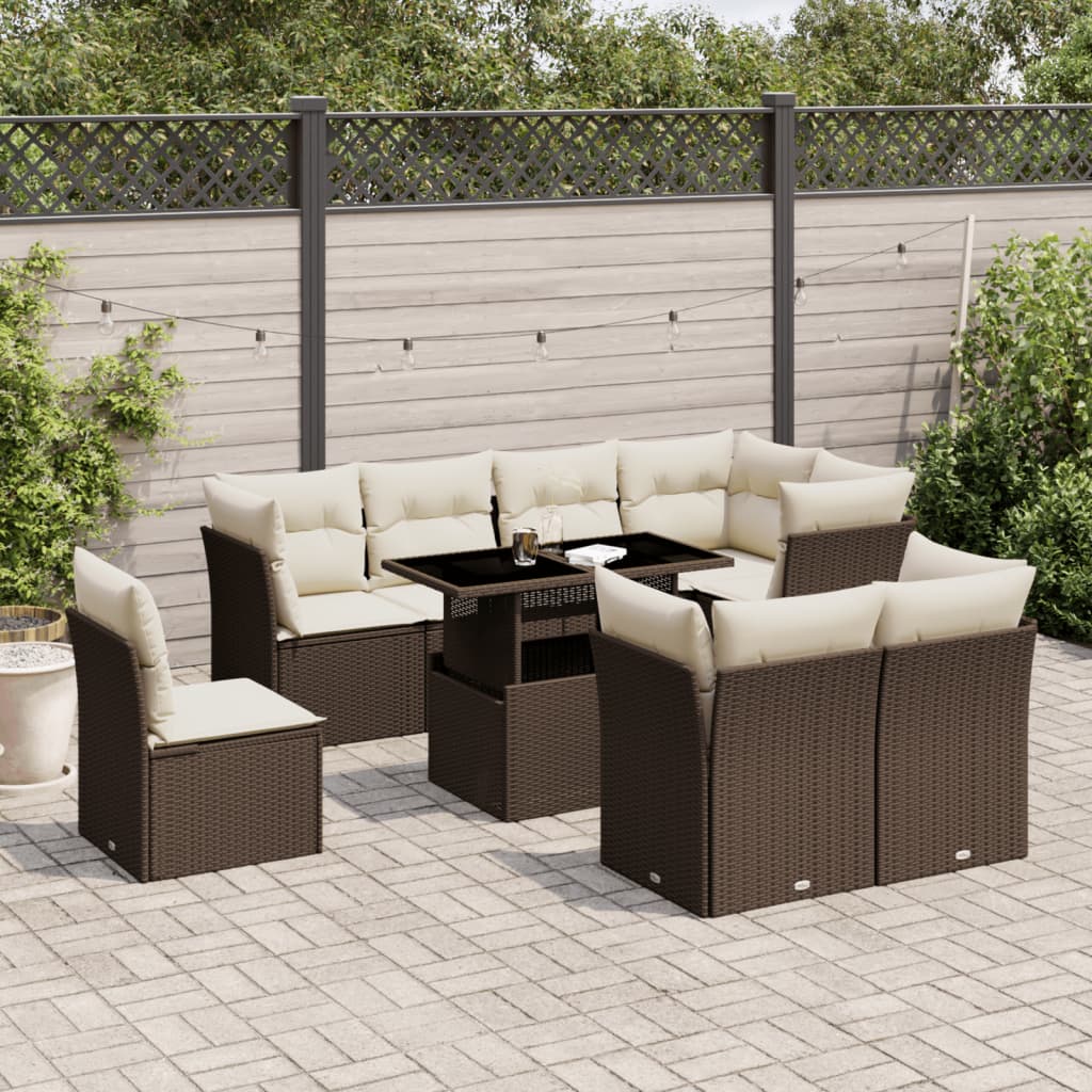 Set Divani da Giardino 9pz con Cuscini Marrone in Polyrattan - homemem39