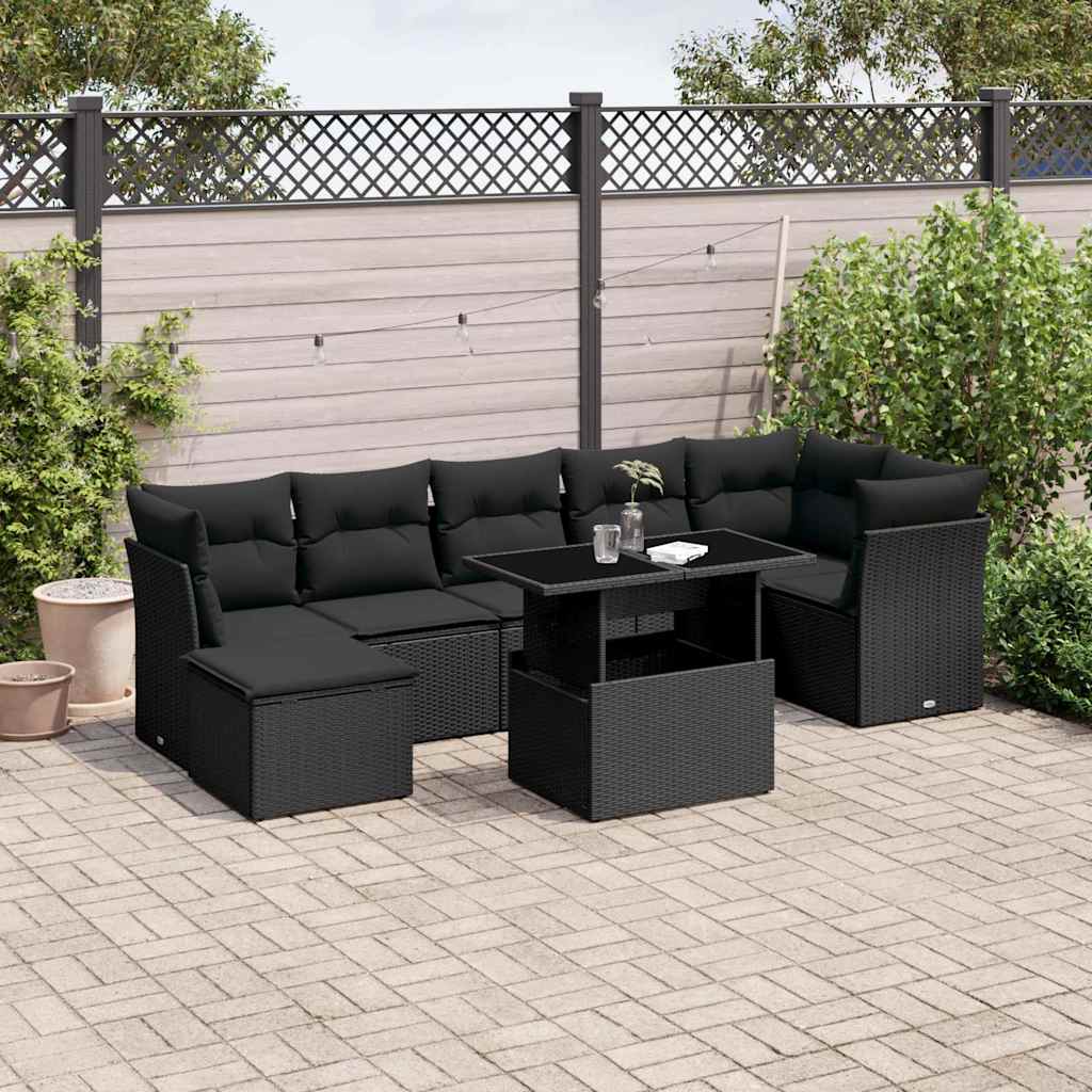 Set Divani da Giardino con Cuscini 8 pz Nero in Polyrattan - homemem39