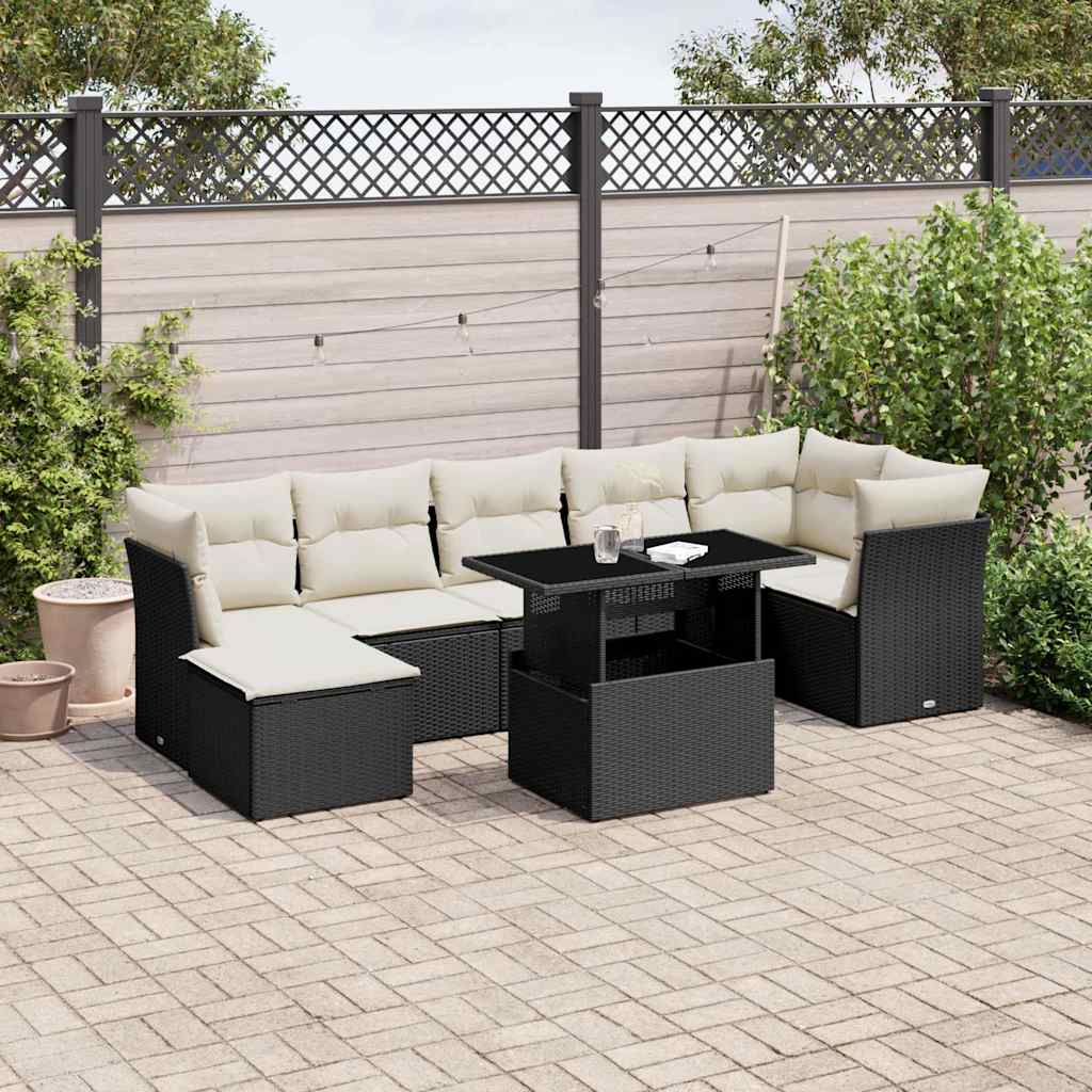 Set Divani da Giardino con Cuscini 8 pz Nero in Polyrattan - homemem39