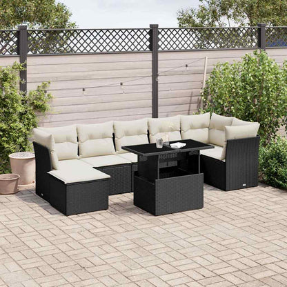 Set Divani da Giardino con Cuscini 8 pz Nero in Polyrattan - homemem39