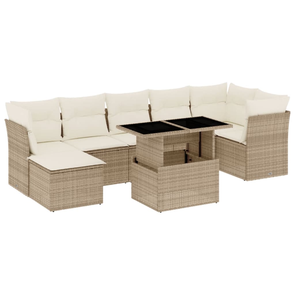 Set Divano da Giardino 8 pz con Cuscini Beige in Polyrattan - homemem39