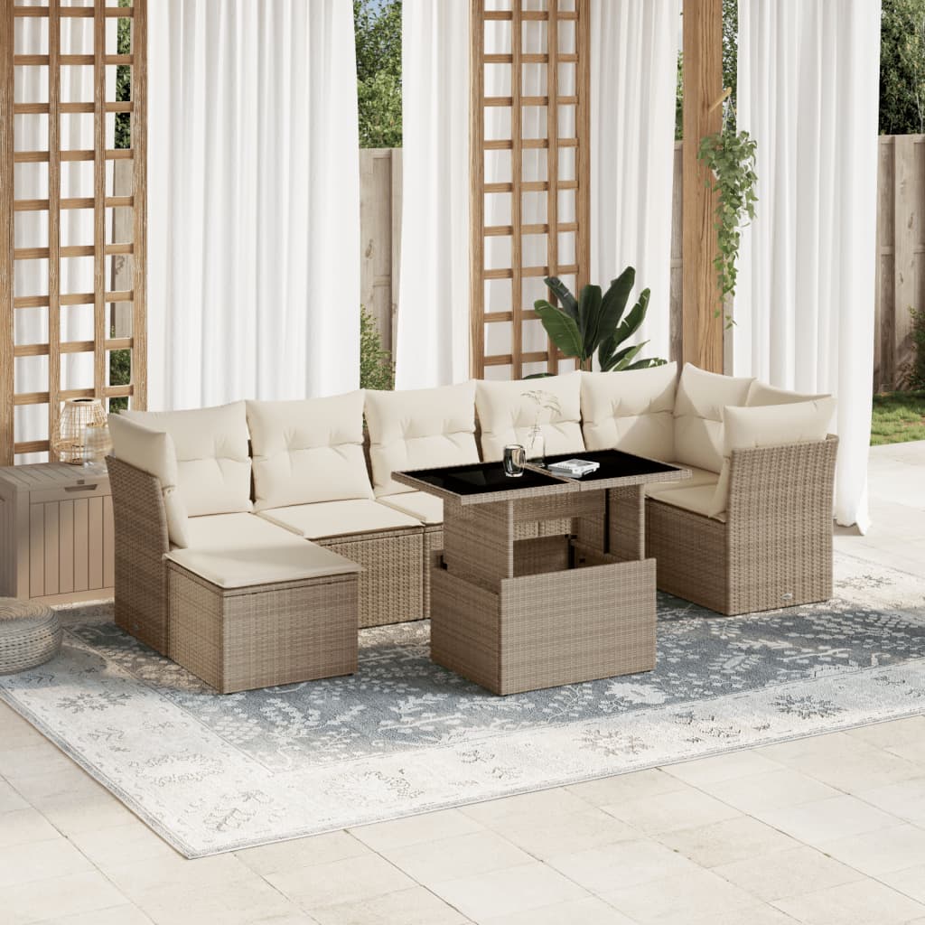 Set Divano da Giardino 8 pz con Cuscini Beige in Polyrattan - homemem39