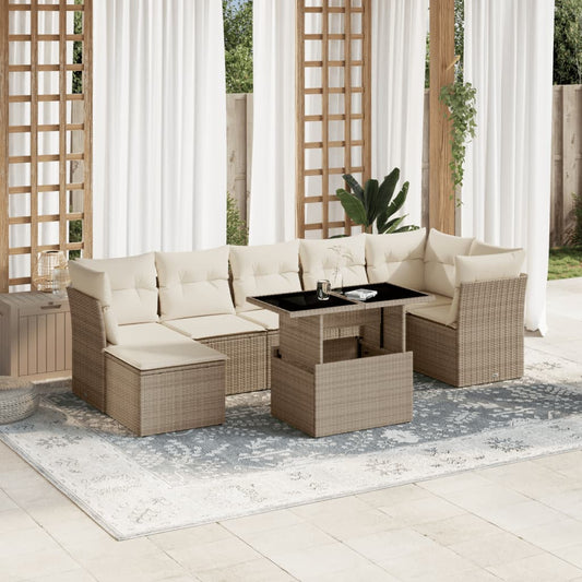 Set Divano da Giardino 8 pz con Cuscini Beige in Polyrattan - homemem39