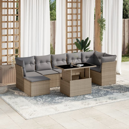 Set Divano da Giardino 8 pz con Cuscini Beige in Polyrattan - homemem39
