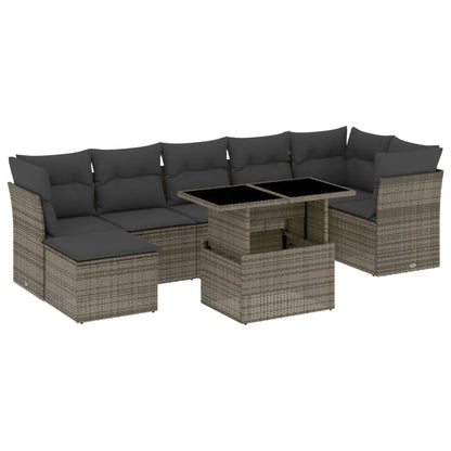Set Divano da Giardino 8 pz con Cuscini Grigio in Polyrattan | homemem39