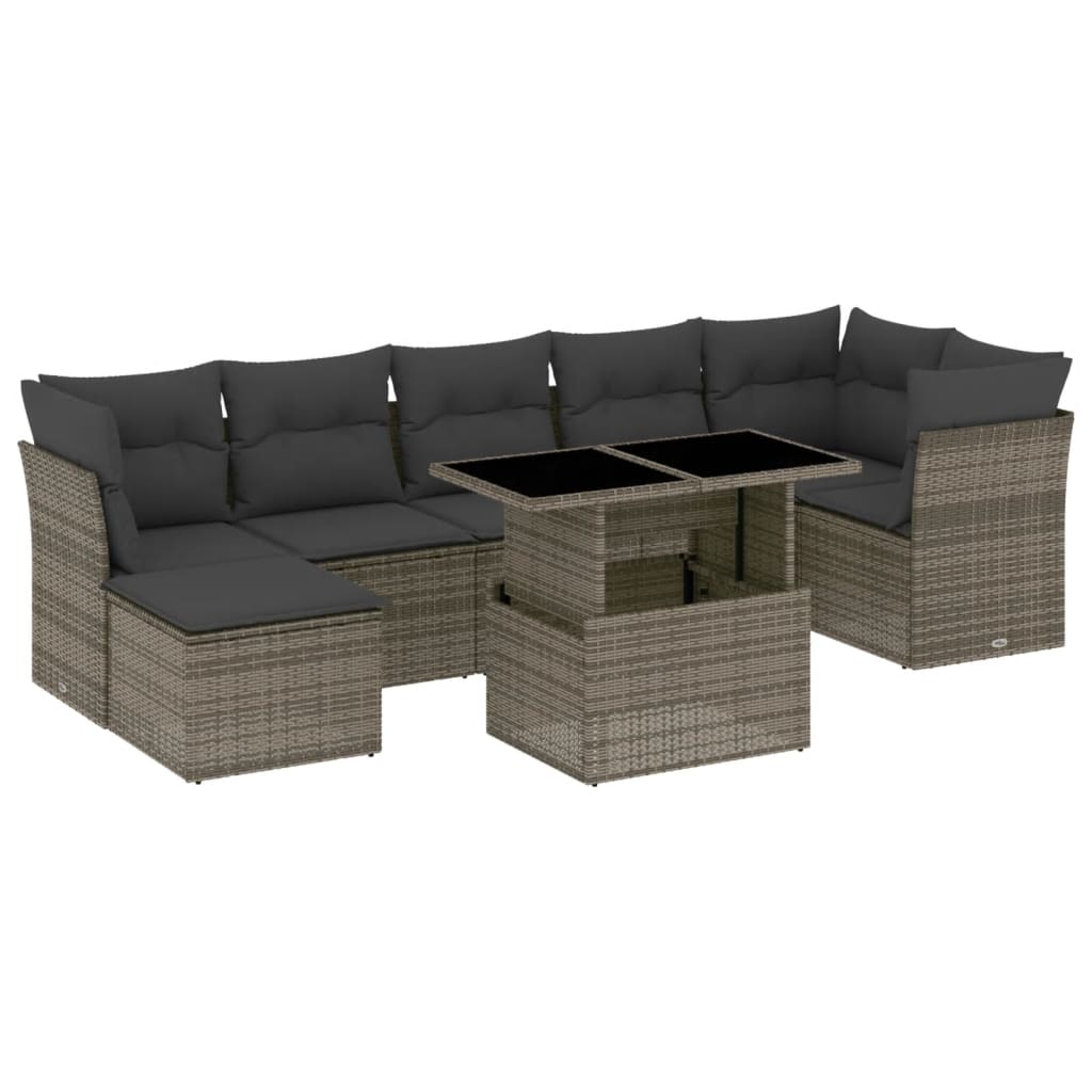 Set Divano da Giardino 8 pz con Cuscini Grigio in Polyrattan - homemem39