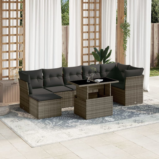 Set Divano da Giardino 8 pz con Cuscini Grigio in Polyrattan - homemem39