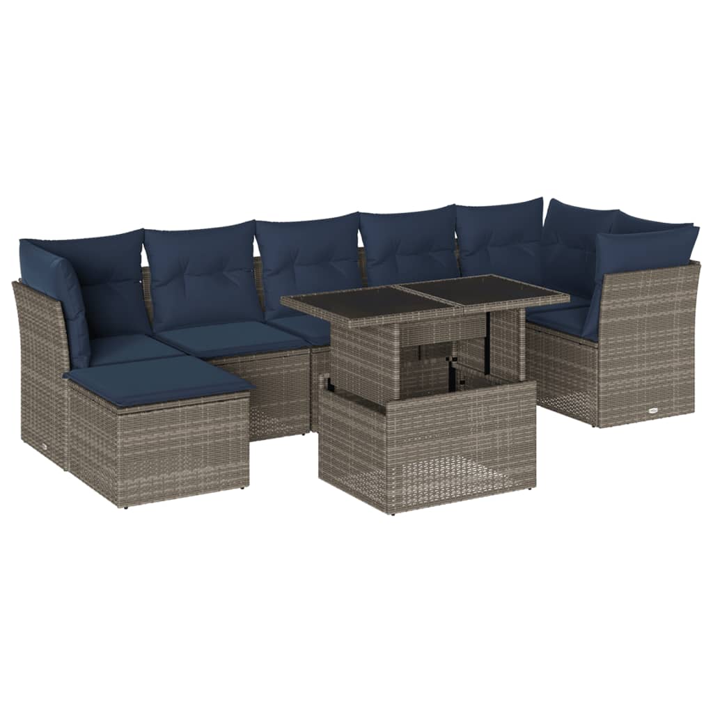 Set Divani da Giardino 8 pz con Cuscini Grigio in Polyrattan | homemem39