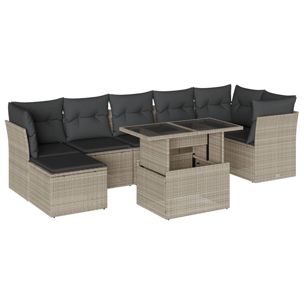 Set Divano da Giardino 8pz con Cuscini Grigio Chiaro Polyrattan - homemem39