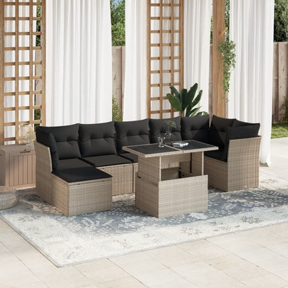 Set Divano da Giardino 8pz con Cuscini Grigio Chiaro Polyrattan | homemem39