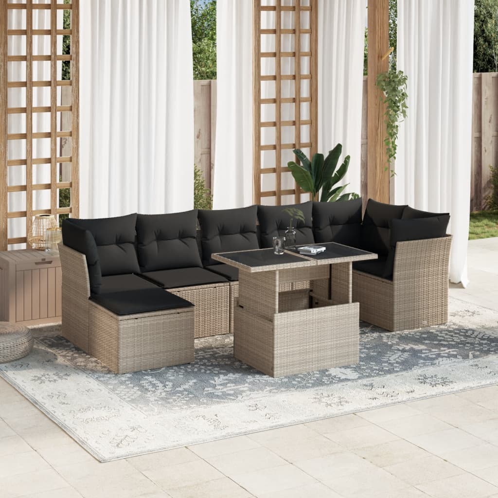Set Divano da Giardino 8pz con Cuscini Grigio Chiaro Polyrattan - homemem39