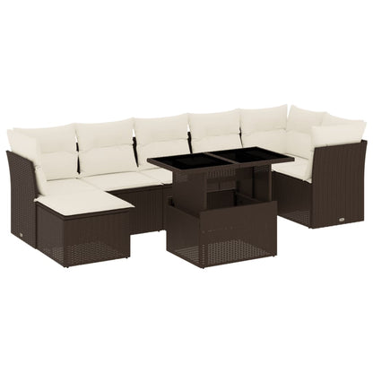 Set Divani da Giardino 8 pz con Cuscini Marrone in Polyrattan - homemem39