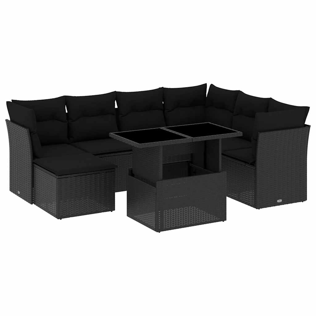 Set Divani da Giardino con Cuscini 8 pz Nero in Polyrattan | homemem39