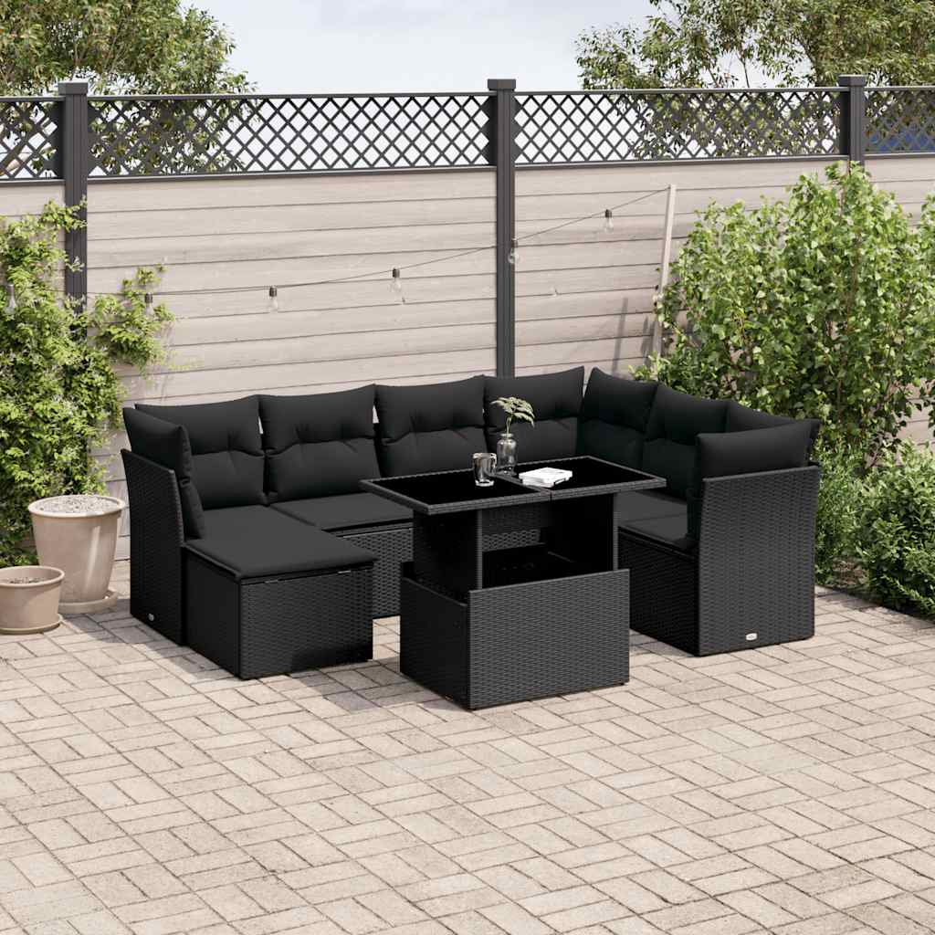 Set Divani da Giardino con Cuscini 8 pz Nero in Polyrattan - homemem39