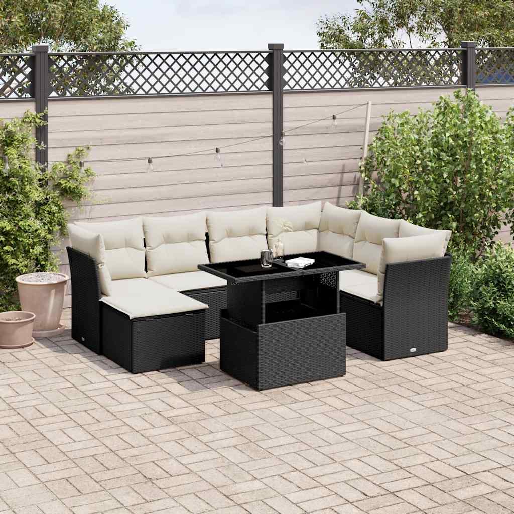 Set Divani da Giardino con Cuscini 8 pz Nero in Polyrattan | homemem39