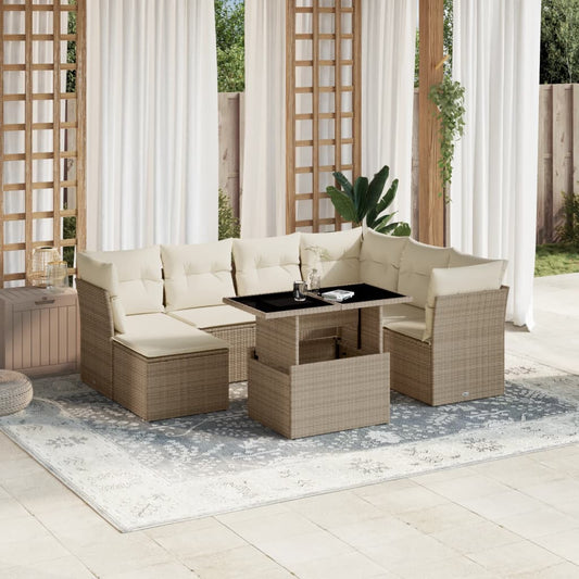 Set Divano da Giardino 8 pz con Cuscini Beige in Polyrattan - homemem39