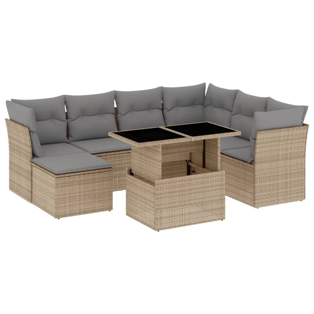 Set Divano da Giardino 8 pz con Cuscini Beige in Polyrattan