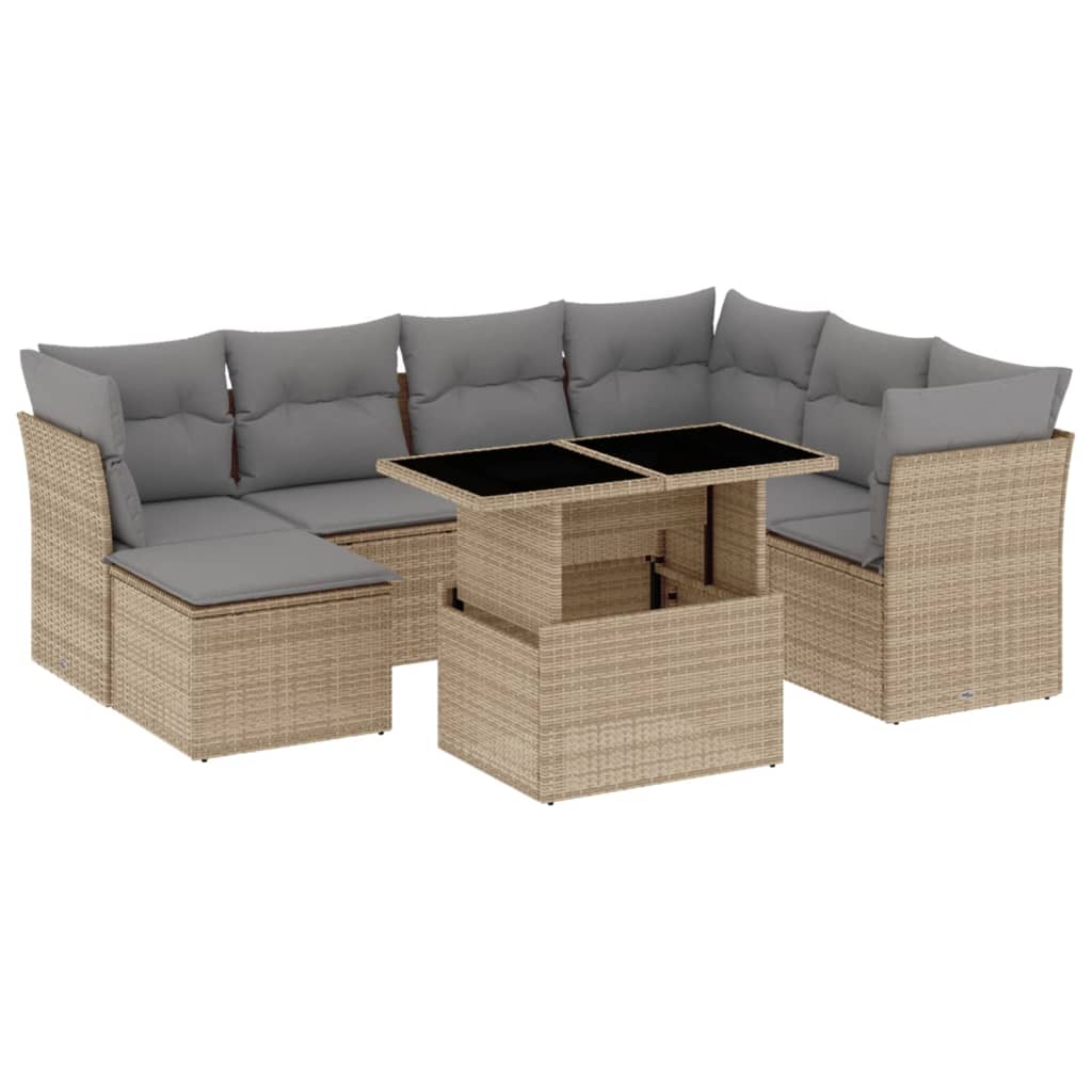 Set Divano da Giardino 8 pz con Cuscini Beige in Polyrattan - homemem39
