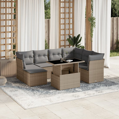 Set Divano da Giardino 8 pz con Cuscini Beige in Polyrattan - homemem39